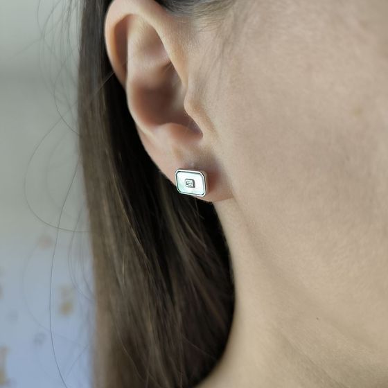 Срібні сережки з перламутром, фіанітами