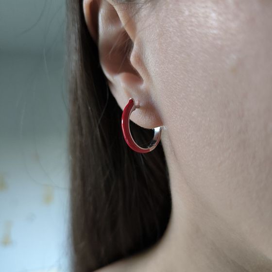 Срібні сережки з фіанітами, емаллю