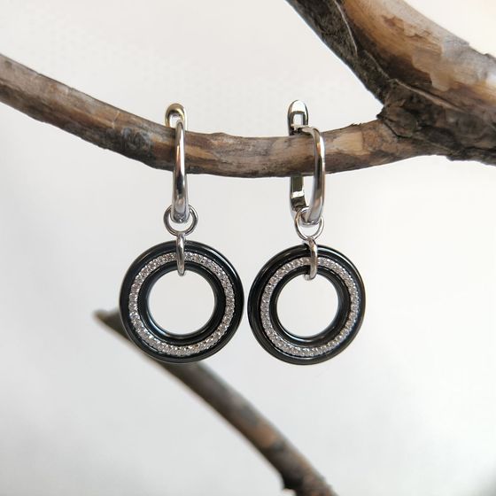 Срібні сережки з , керамікою