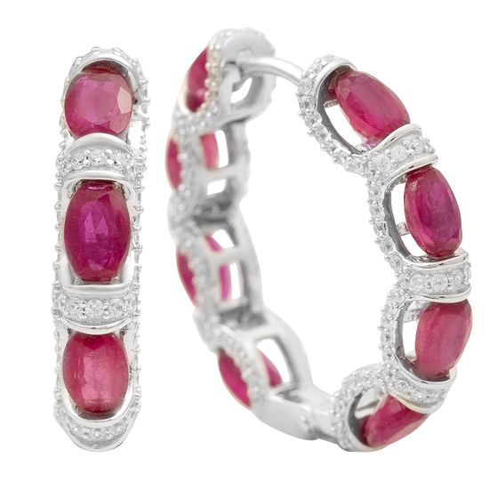 Silver earrings with ruby 14.169ct, cubic zirconia