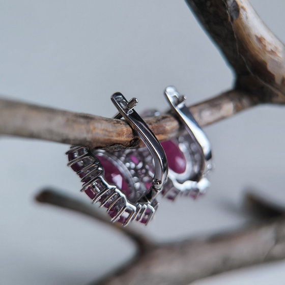 Silver earrings with a 14.72ct ruby and cubic zirconia