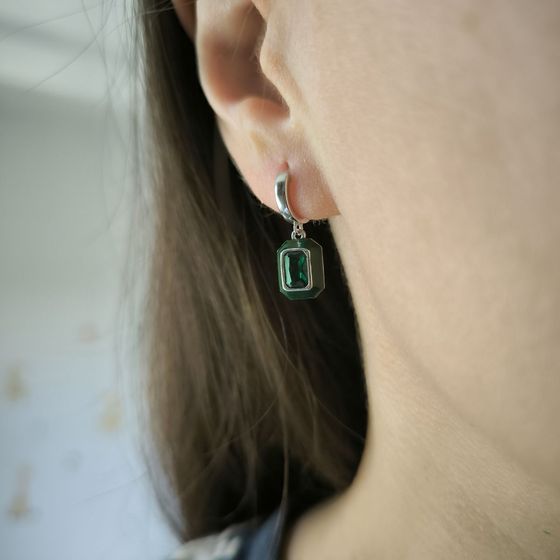 Срібні сережки з фіанітами, емаллю