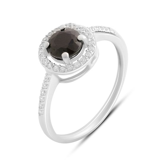Silver ring with sapphire and cubic zirconia