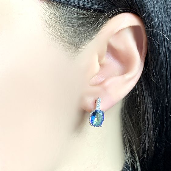 Silver earrings with a 2.85-carat mystic topaz