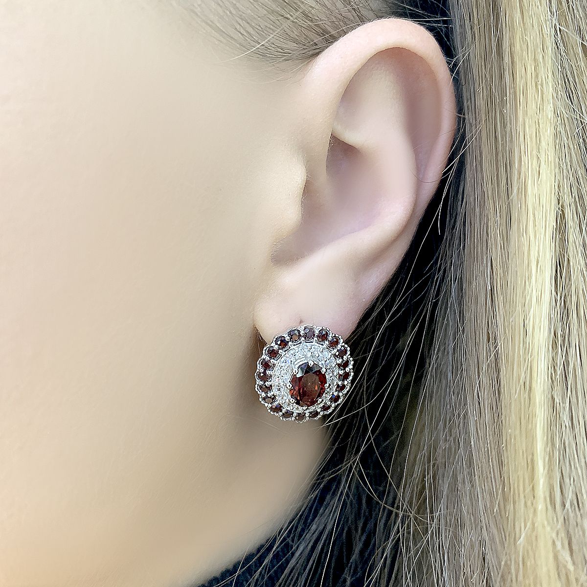 Серебряные серьги с гранатом 5.963ct