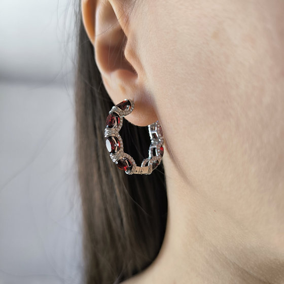 Срібні сережки з гранатом 12.381ct