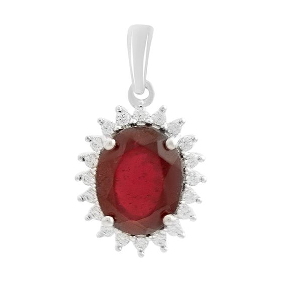 Срібна підвіска з рубіном 3,92 карата, фіанітами