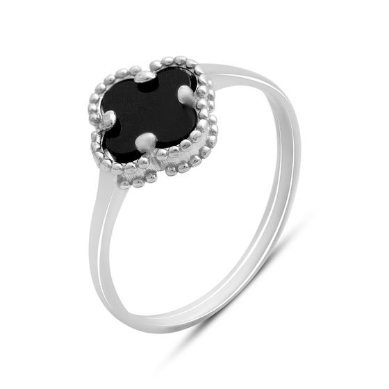 Silver ring with onyx and cubic zirconia
