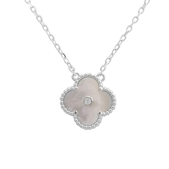 Silver necklace with mother-of-pearl, phianites