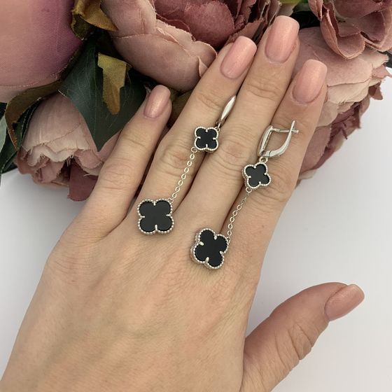 Срібні сережки з оніксом