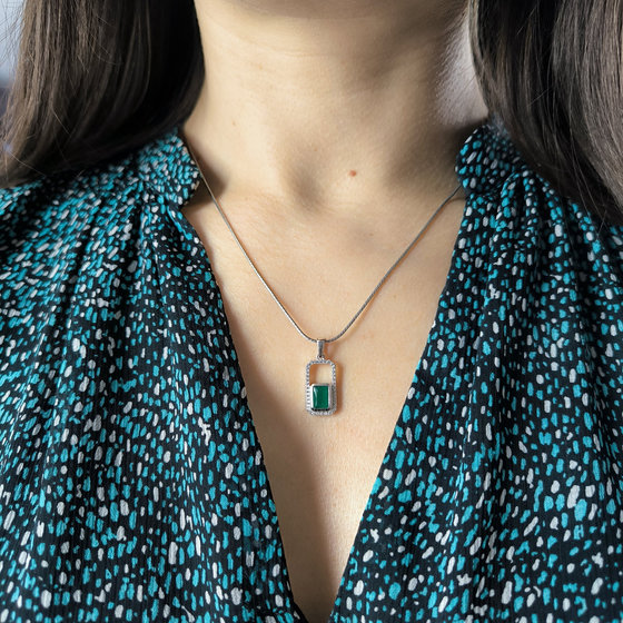 Срібна підвіска з агатом 1.338ct, фіанітами