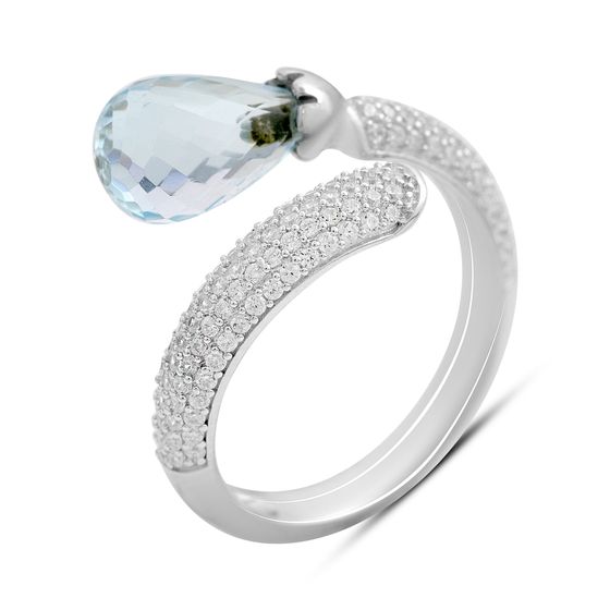 Срібна каблучка з топазом 5.49ct, фіанітами