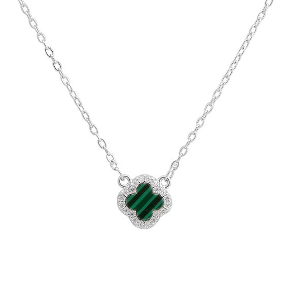 Silver necklace with malachite, phianites