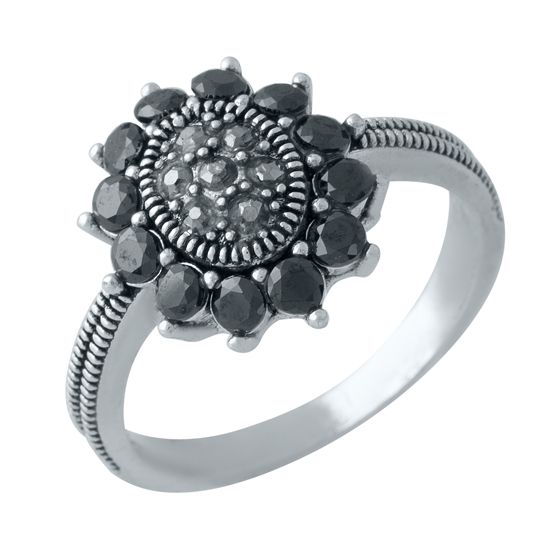 Серебряное кольцо с марказитами, сапфиром nano
