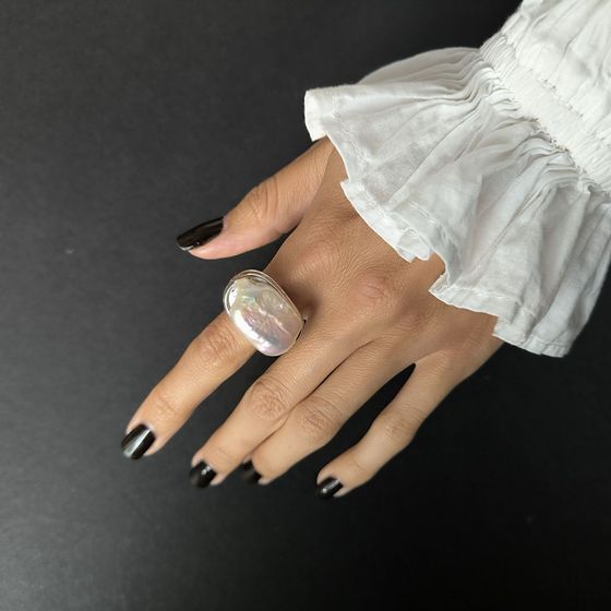 Silver ring with baroque pearls