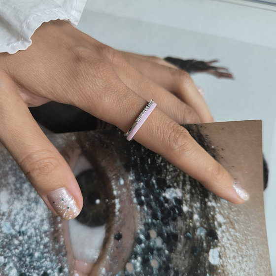 Silver ring with ceramic and cubic zirconia