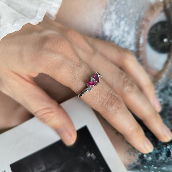 Silver ring with ruby and cubic zirconia