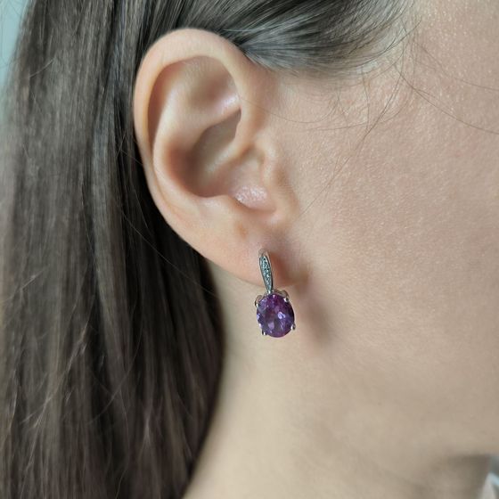 Срібні сережки з александритом та фіанітами