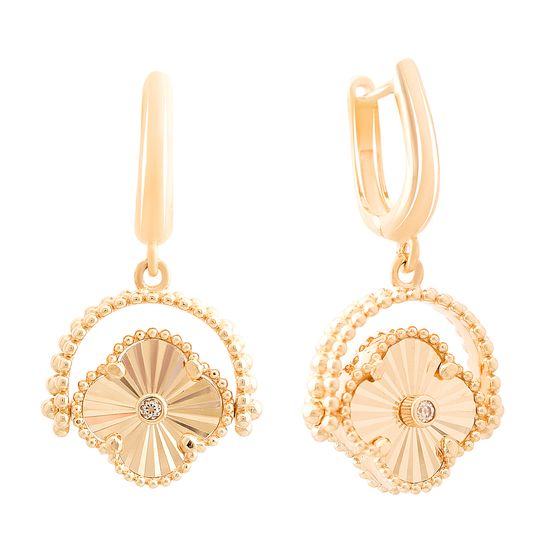 Золоті сережки з перламутром, фіанітами 0.02ct