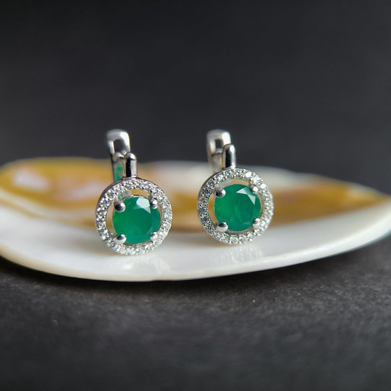 Silver earrings with agate 1.934ct, cubic zirconia