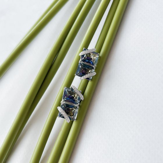 Срібні сережки з містик топазом 21.949ct