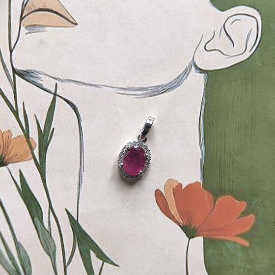 Silver pendant with a 1.729-carat ruby and cubic zirconia