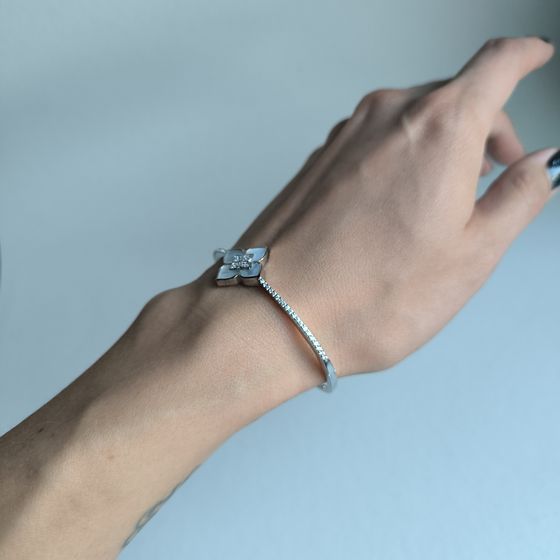 Срібний браслет з перламутром, фіанітами