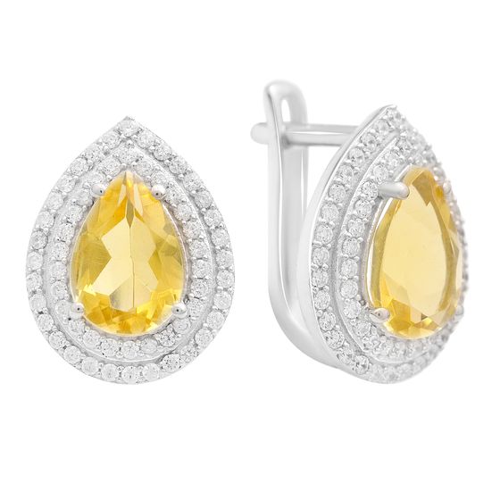 Серебряные серьги с цитрином nano 4.605ct, фианитами