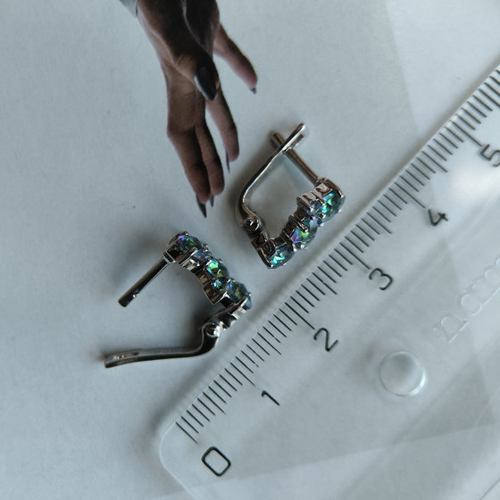 Silver earrings with a 1.42-carat mystic topaz