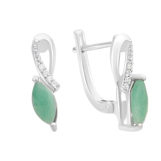 Срібні сережки зі смарагдом 1.189ct, фіанітами