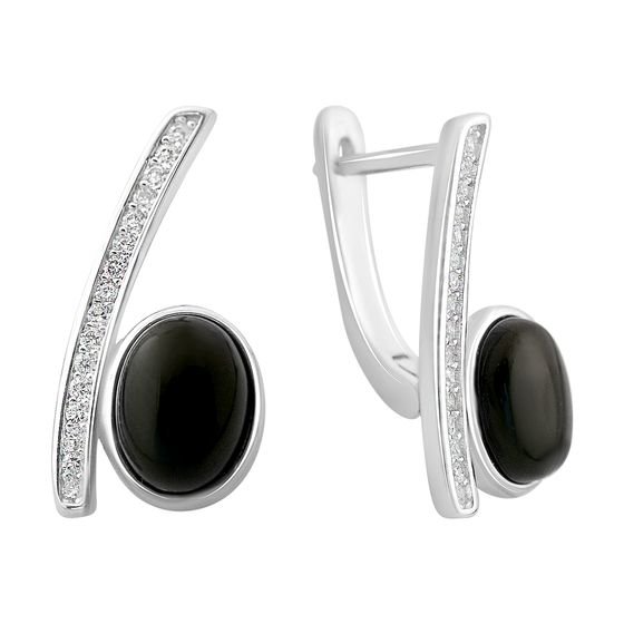 Срібні сережки з оніксом, фіанітами