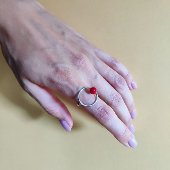 Silver ring with coral