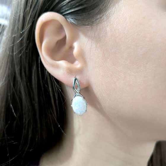 Серебряные серьги с опалом 4.429ct, фианитами