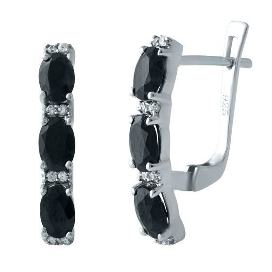 Silver earrings with a 3.704-carat sapphire and cubic zirconia
