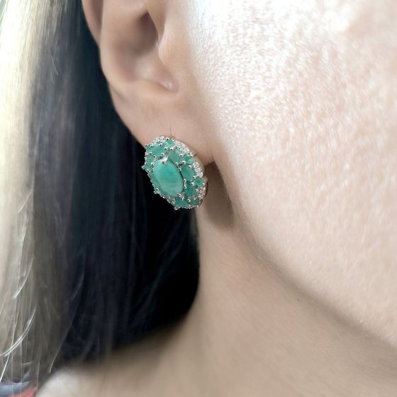 Срібні сережки зі смарагдом 7.571ct, фіанітами