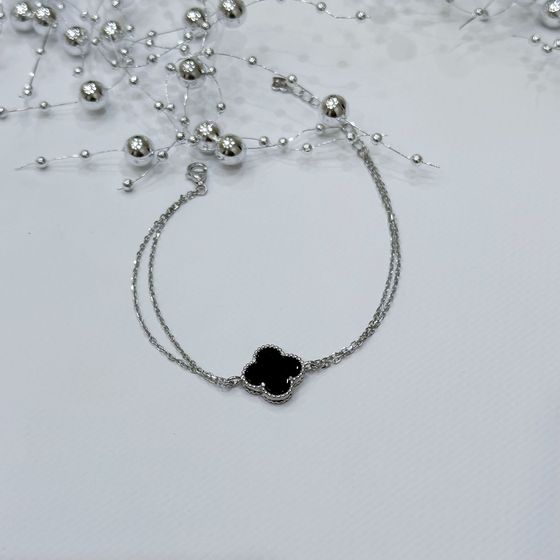 Silver bracelet with onyx, mother of pearl