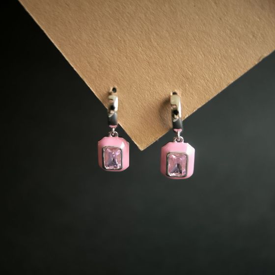 Срібні сережки з фіанітами, емаллю