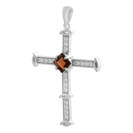 Срібний хрестик з гранатом 1,37 карата, фіанітами