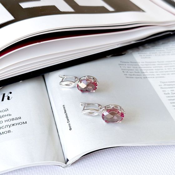 Срібні сережки з султанітом 3.838ct, фіанітами