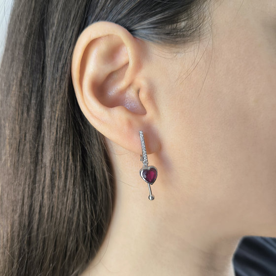 Silver earrings with 2.4ct ruby and cubic zirconia