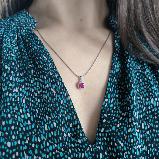 Silver pendant with 1.47ct ruby and cubic zirconia