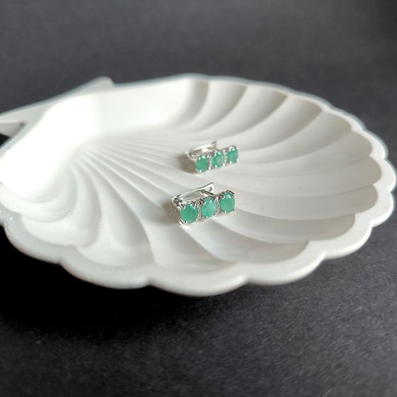 Срібні сережки зі смарагдом 2,006 карата та фіанітами