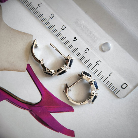 Silver earrings with sapphire 3.264ct, cubic zirconia