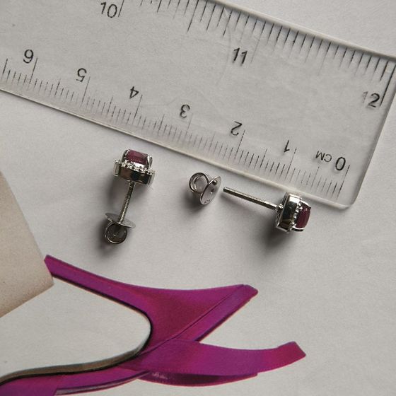 Срібні сережки з рубіном 1.655ct, фіанітами