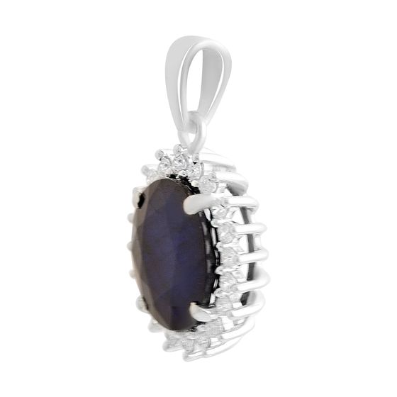 Серебряная подвеска с сапфиром 3.599ct, фианитами
