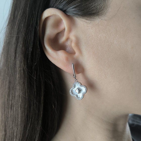 Silver earrings with mother-of-pearl and cubic zirconia