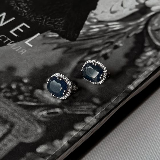 Серебряные серьги с сапфиром 14.84ct, фианитами