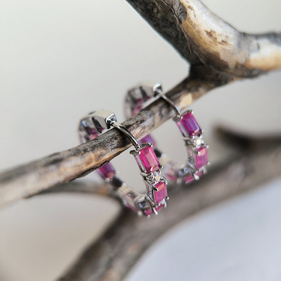 Silver earrings with ruby 6.145ct, cubic zirconia