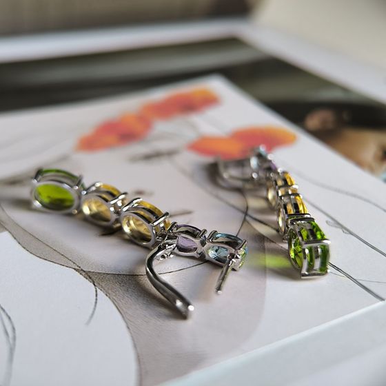 Срібні сережки з аметистом, хризолітом, топазом, цитрином