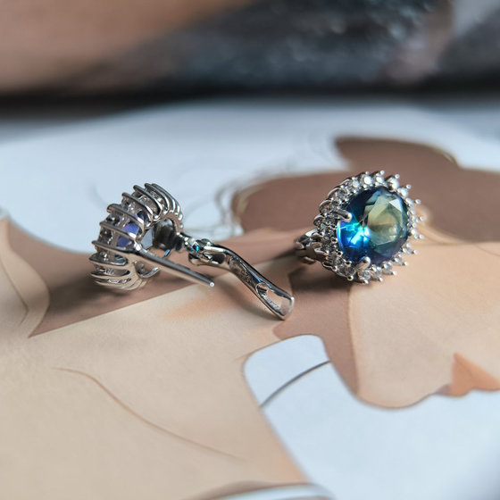 Серебряные серьги с мистик топазом 4.228ct